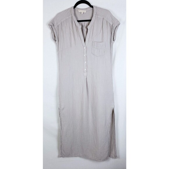 Everyday Ritual Gauze Dress Womens M Maxi Side Slits Henley Sun & Sea Beige - Picture 1 of 11